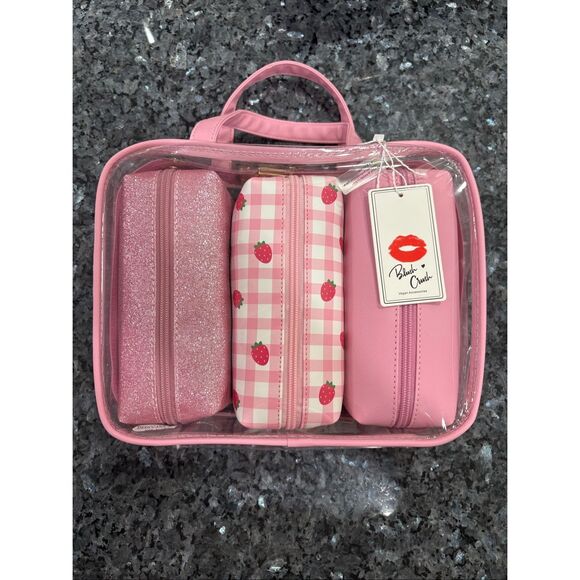 Blush Crush Pink Travel Cosmetic Bag Set – 3 Piece Makeup Bags New - Picture 2 of 7
